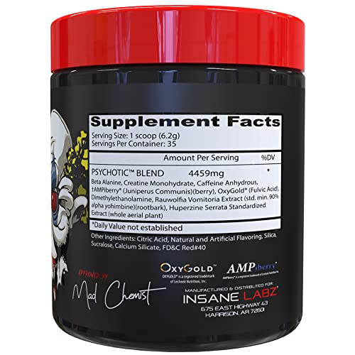 Insane Labz Psychotic fruit punch scoop enables quick pre-workout dosing.