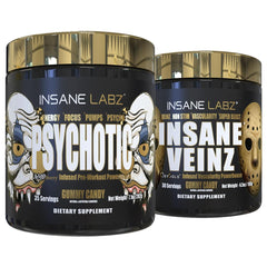 Insane Labz Psychotic Gold gummy candy bottle promoting quick energy and focus