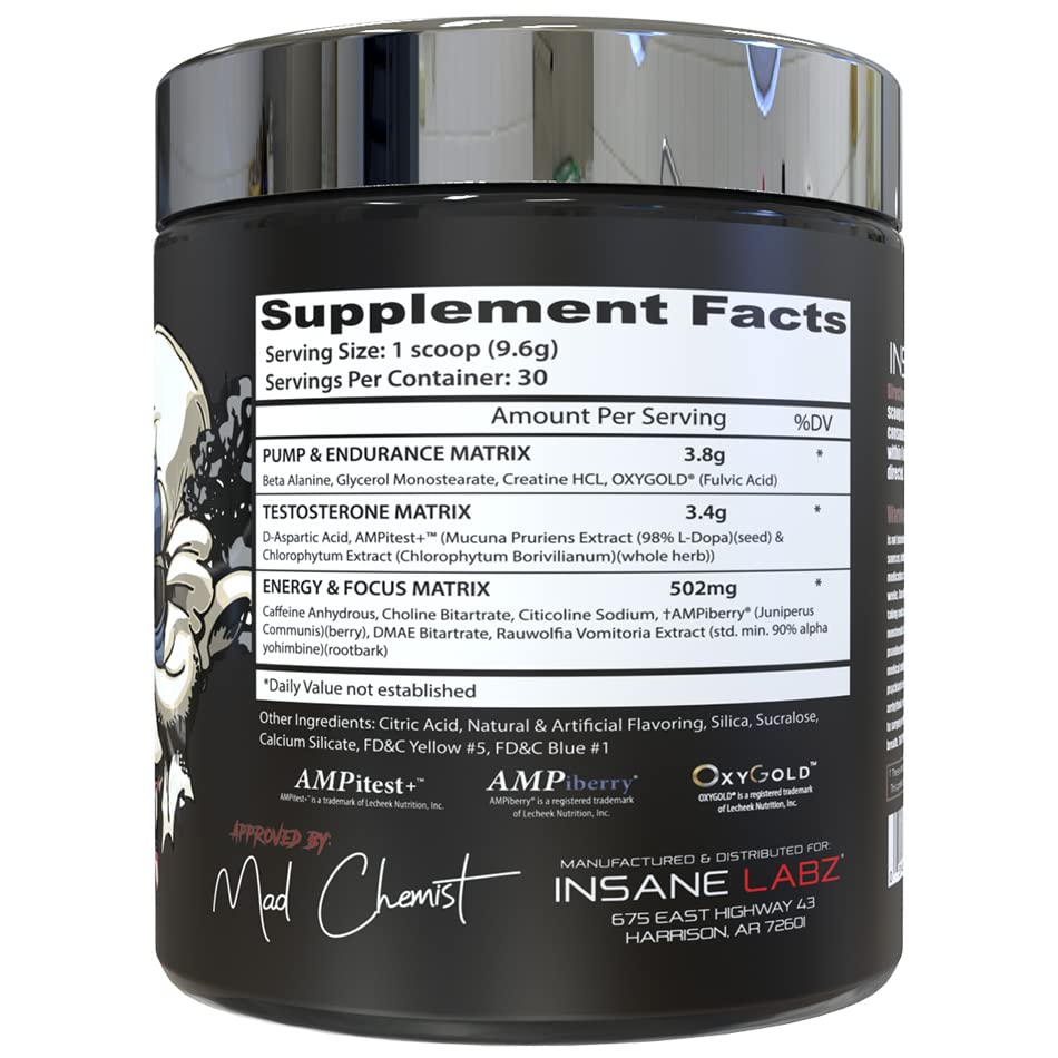 Insane Labz Psychotic Test scoop-dispensed shows precise powder portion for dosing during workouts