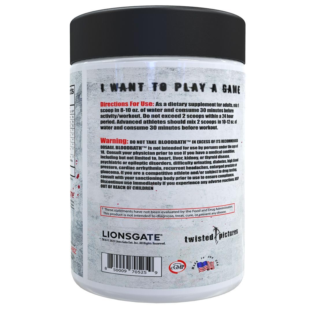 Insane Labz Saw Bloodbath ingredient splash features Nitrosigine and OxyGold.