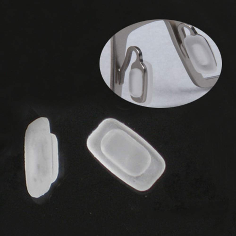 Installation guide image showing silicone nose pads being fitted to eyeglasses