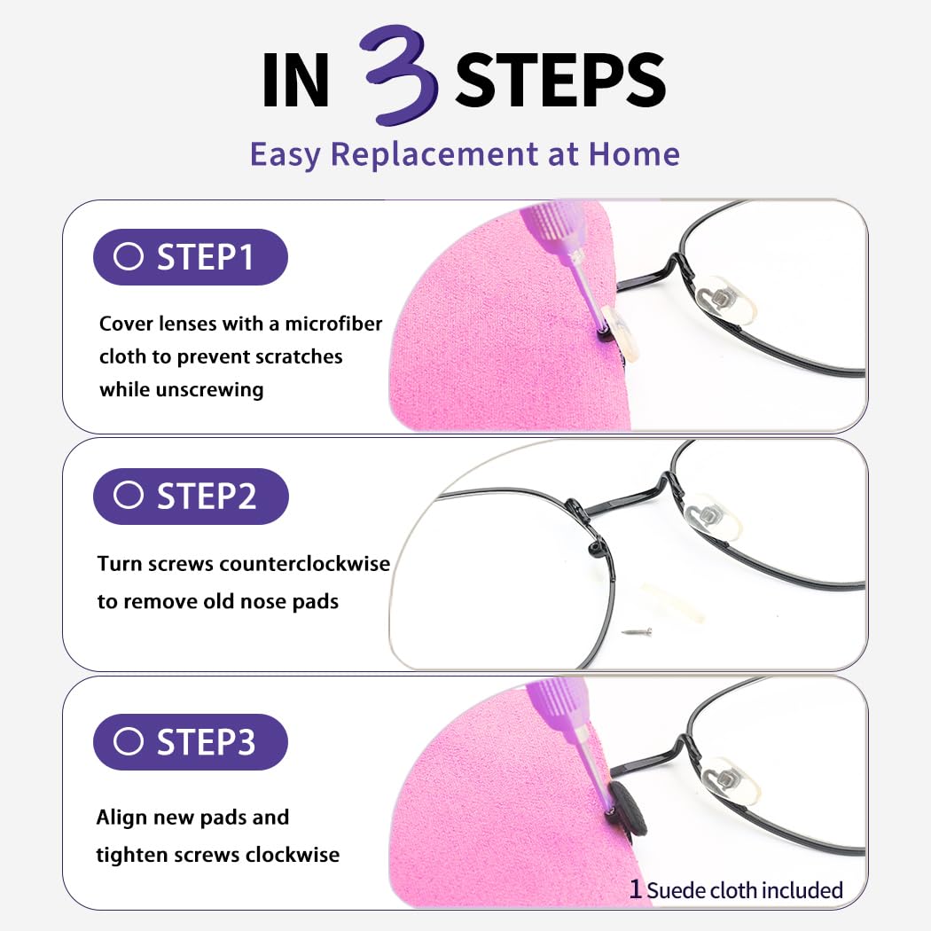 Easy three-step DIY installation guide for screw-in nose pads