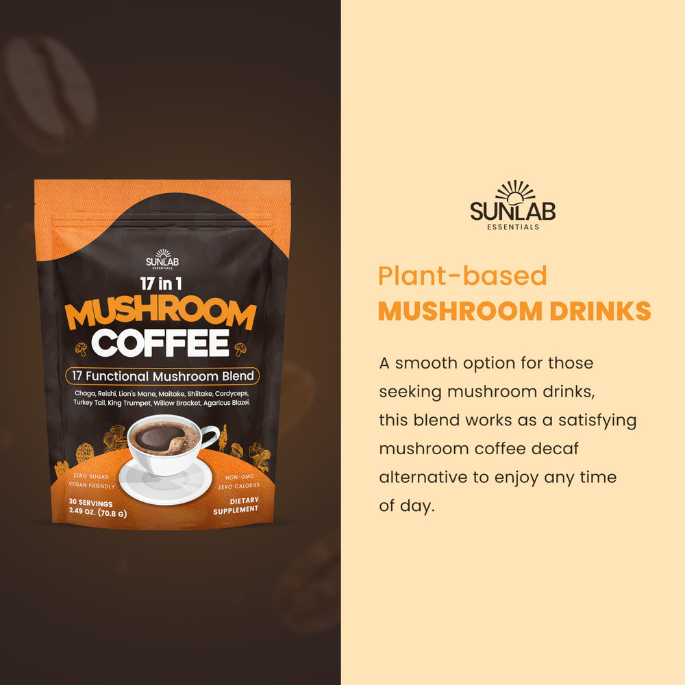 Instant mushroom coffee dissolving in hot water