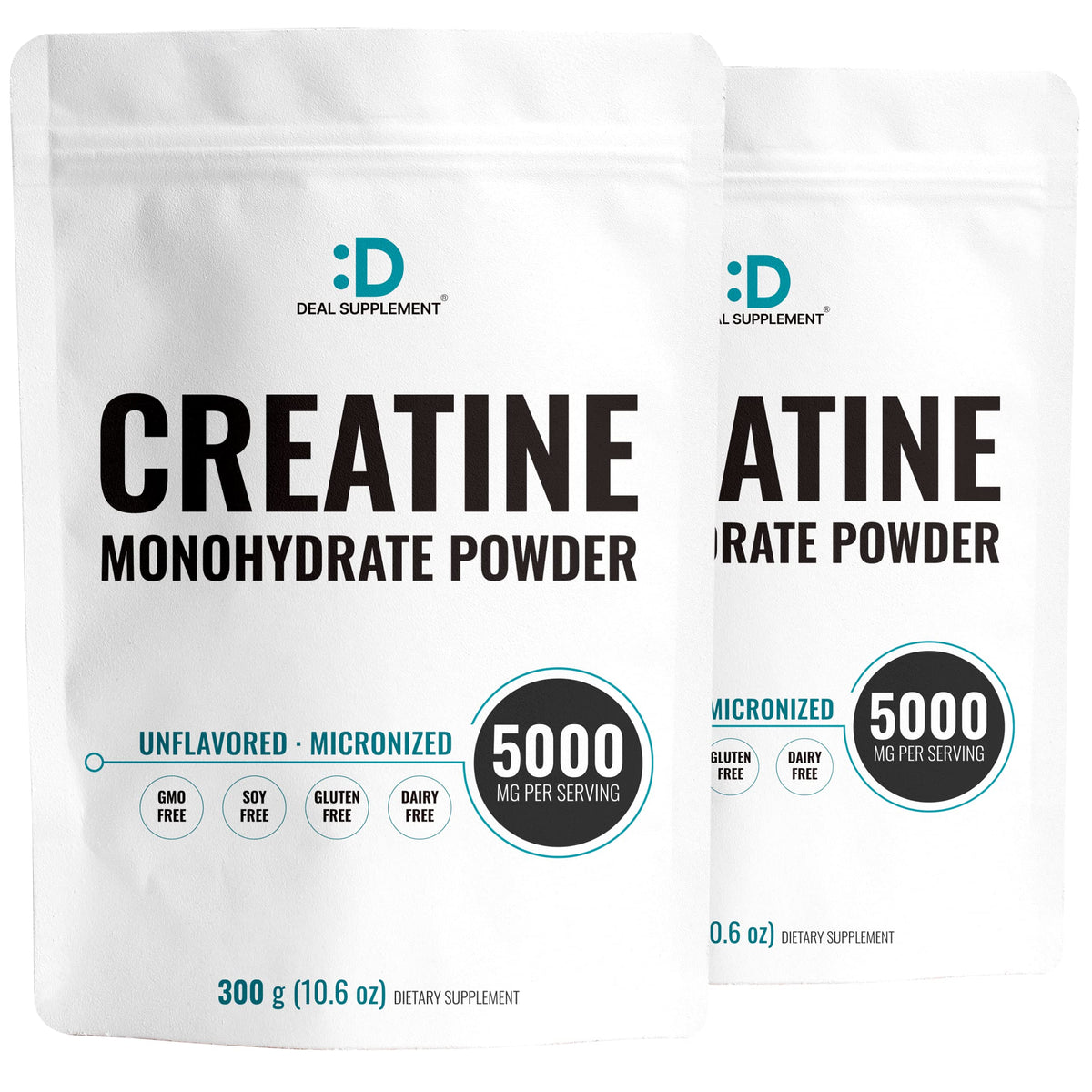 Instant Creatine Monohydrate powder bottle in a two-pack