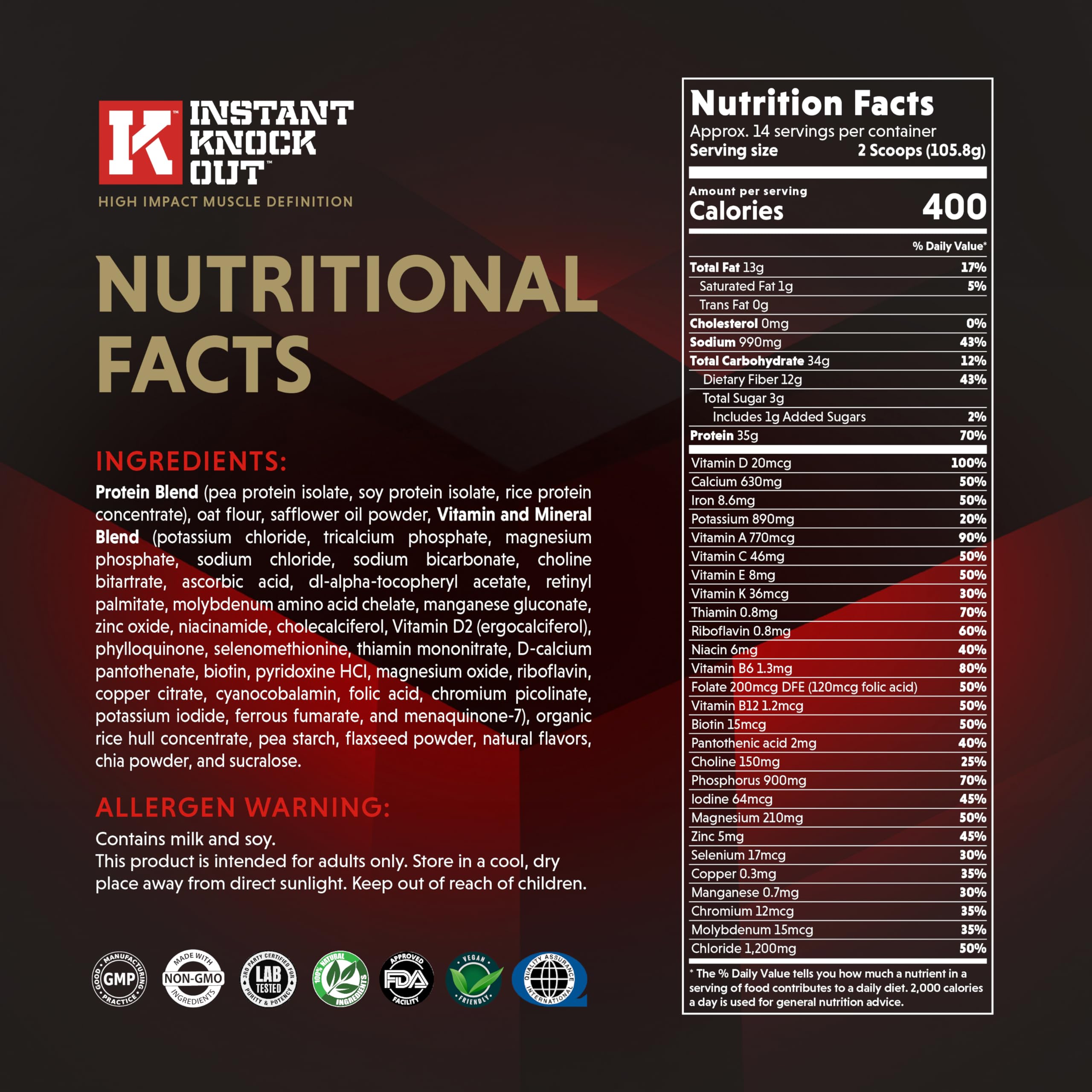 Nutrition label of Instant Knockout Complete Shred Vanilla