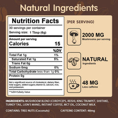 Instant mushroom coffee ingredients: MCT oil and coconut milk