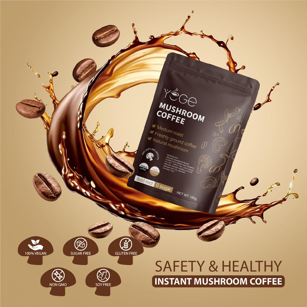 Instant mushroom coffee powder with scoop for quick brewing