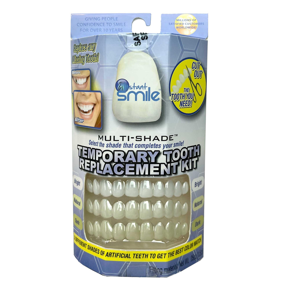 Assortment of teeth pieces in three shades for Instant Smile Multishade