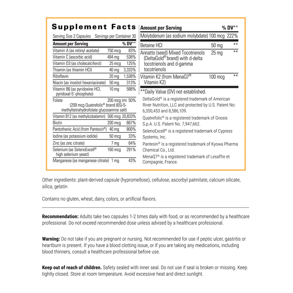 Close-up of vitamin and mineral ingredients on label