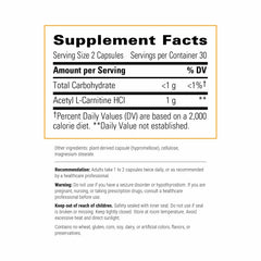 Close-up of Acetyl L-Carnitine bottle showing capsules