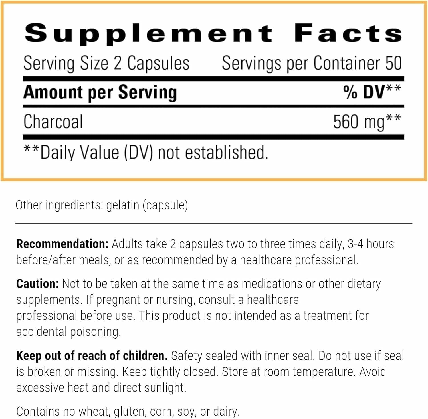 Activated Charcoal capsules for digestive health