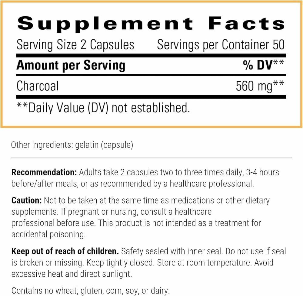 Activated Charcoal capsules for digestive health