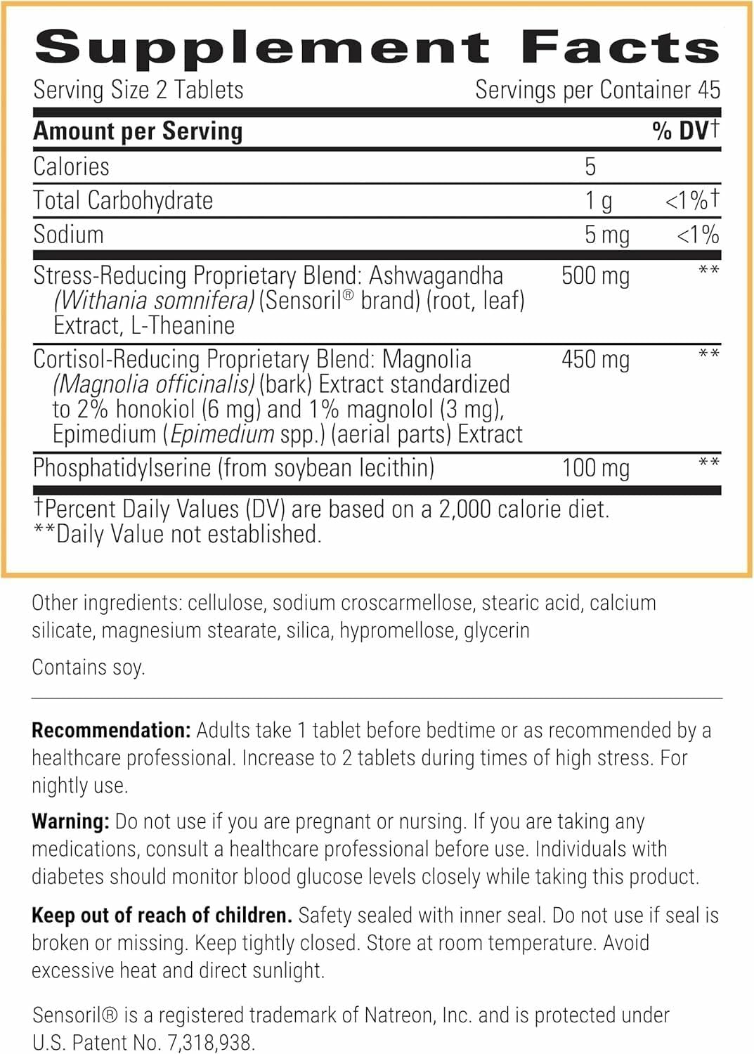 Integrative Therapeutics Cortisol Manager label closeup highlighting Ashwagandha and L-Theanine.