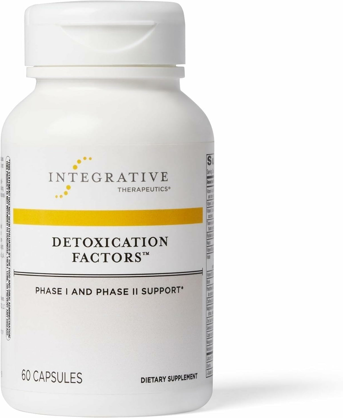 Integrative Therapeutics Detoxification Factors bottle highlights a dairy-free liver support supplement for detox pathways