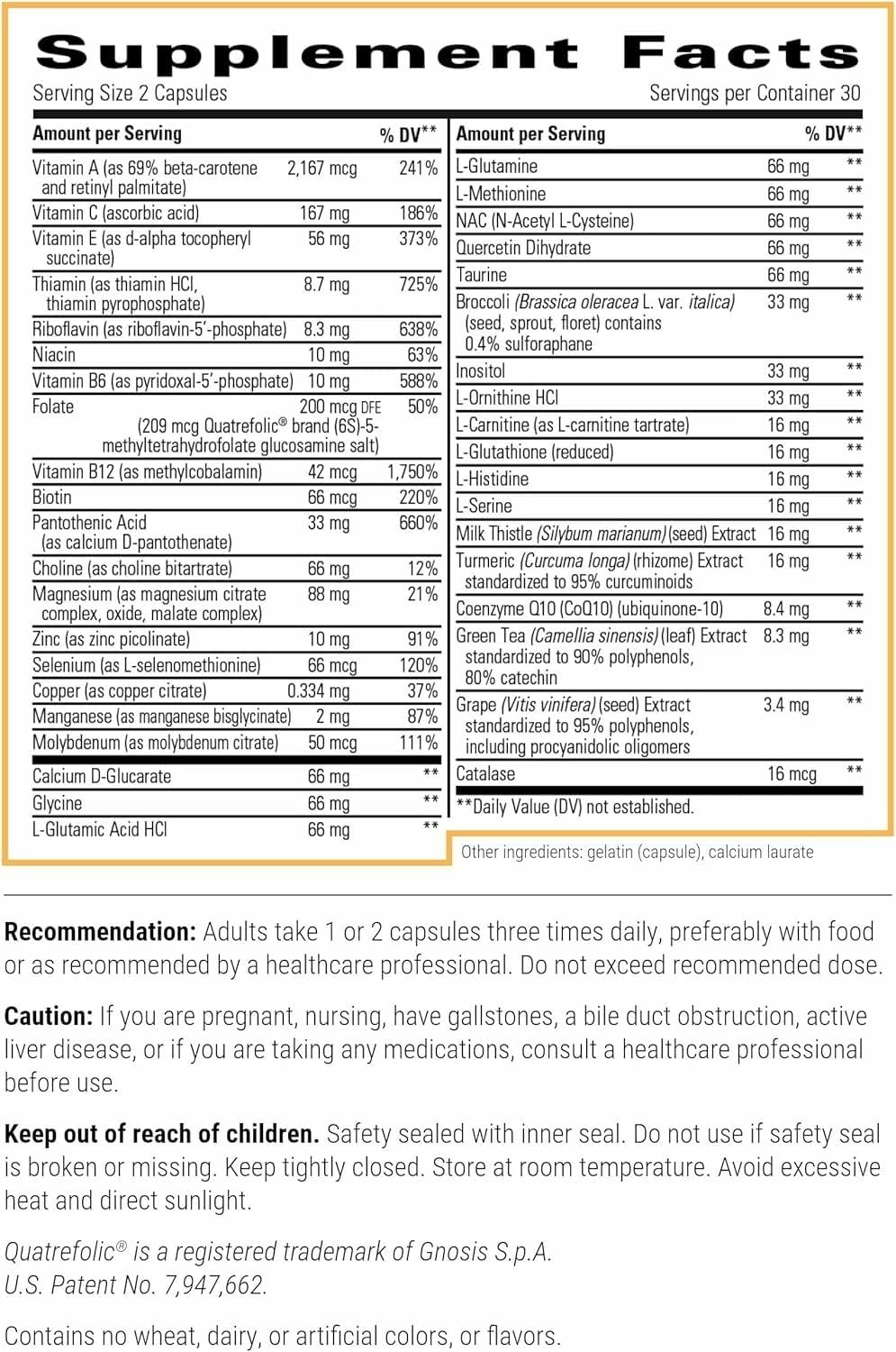 Integrative Therapeutics Detoxification Factors label close-up with ingredient highlights and dairy-free formulation