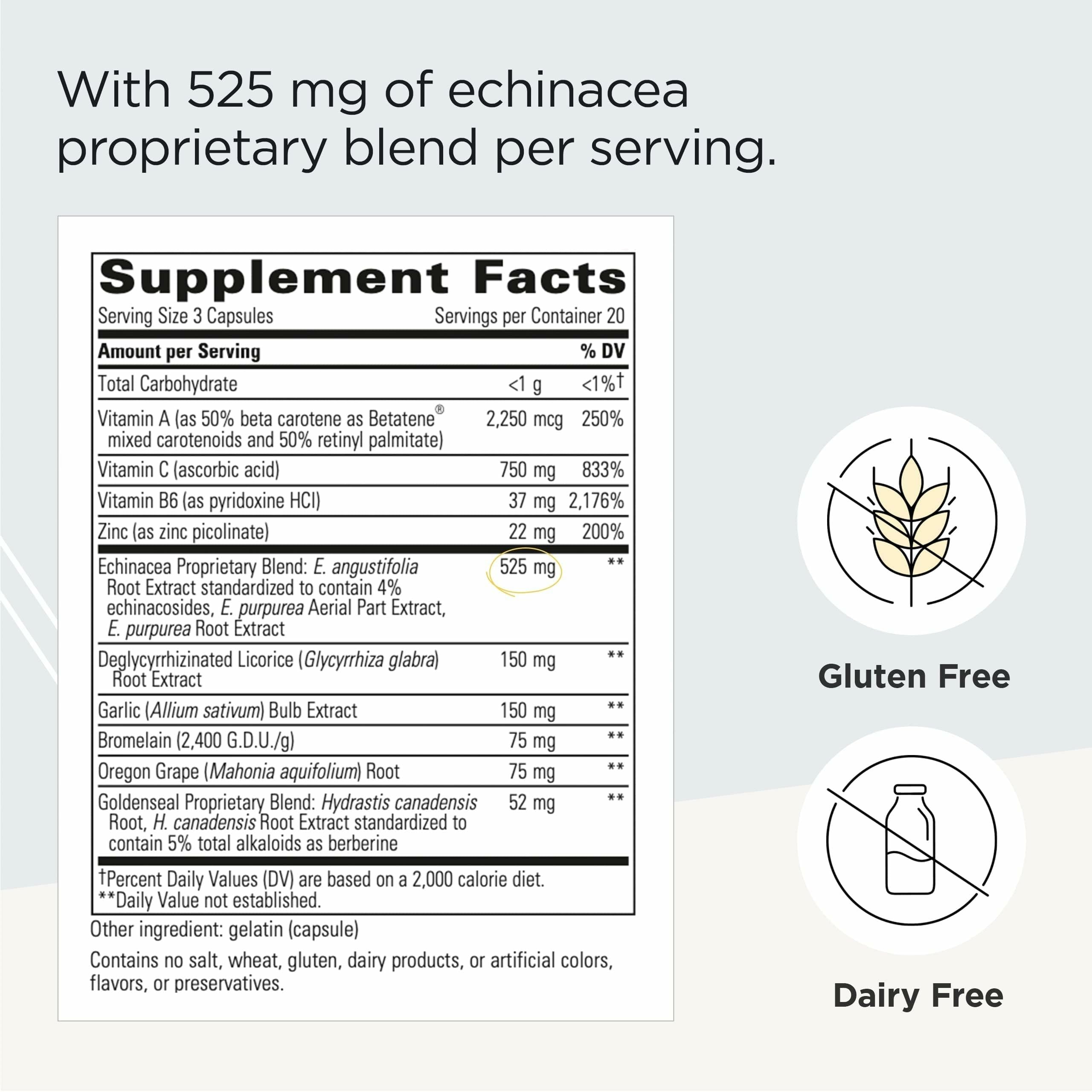 Close-up of the EHB label showing vitamins A, C, B6 and zinc
