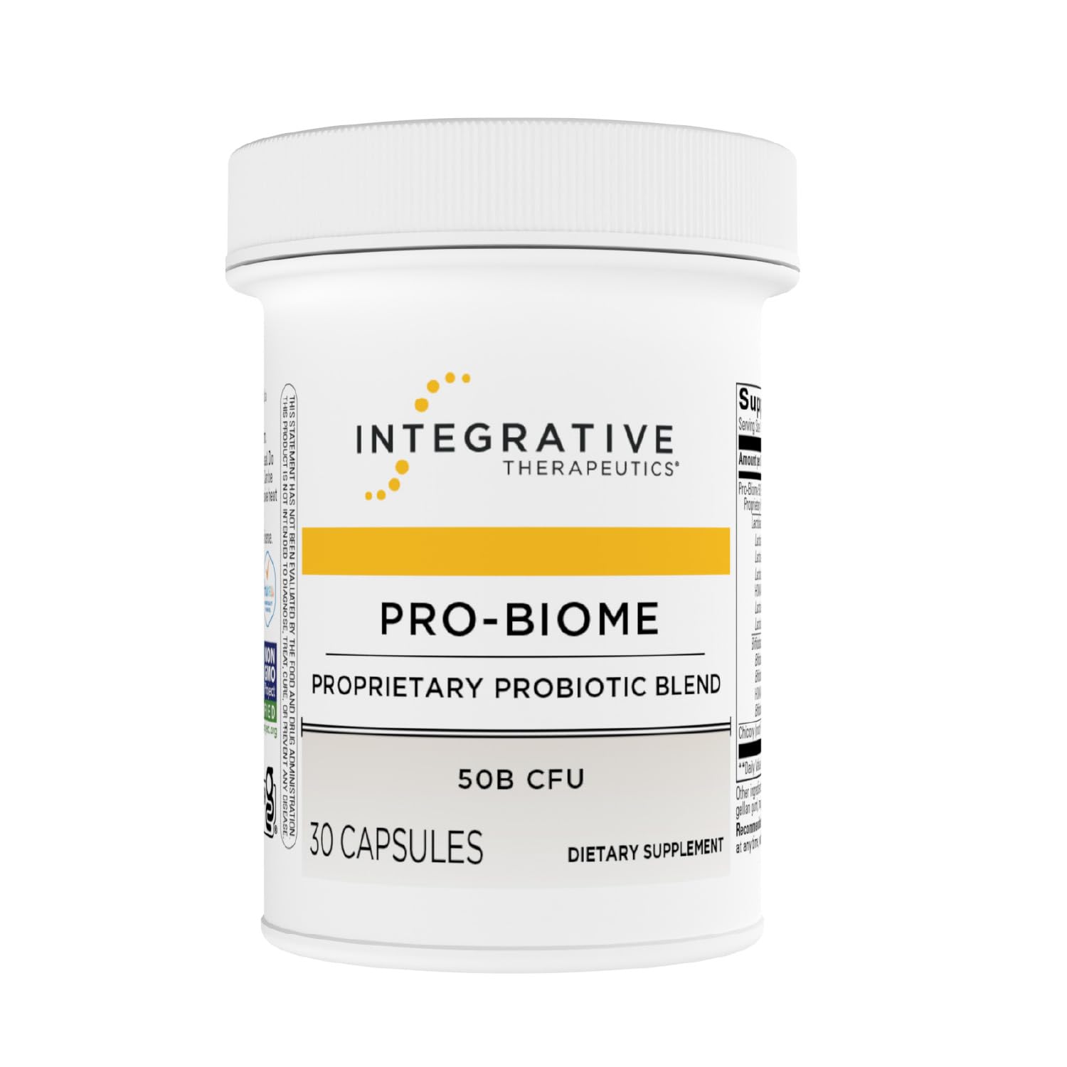 Bottle of Integrative Therapeutics Pro-Biome probiotic blend with 30 servings