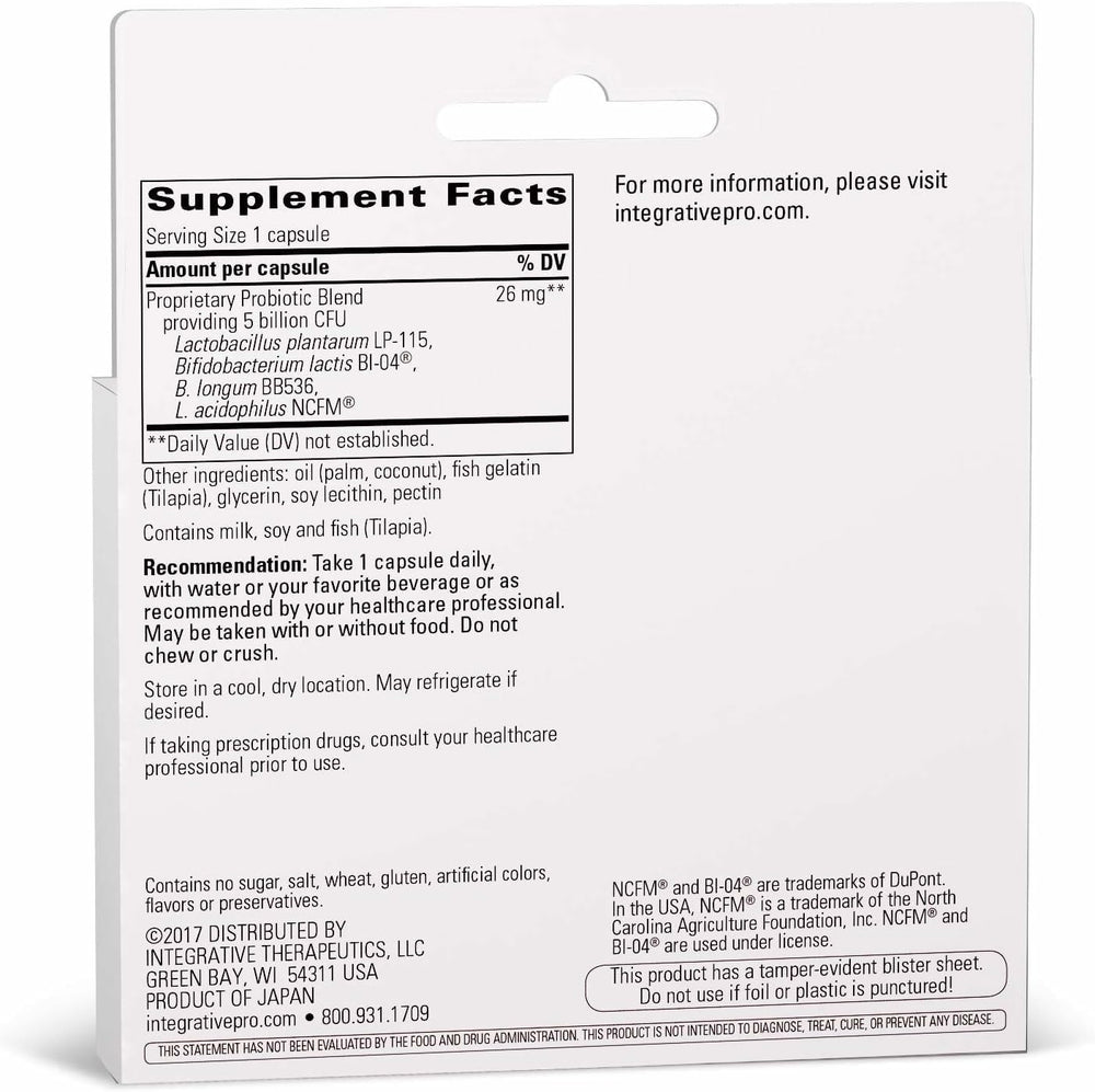 Nutrition label showing probiotic blend and ingredients