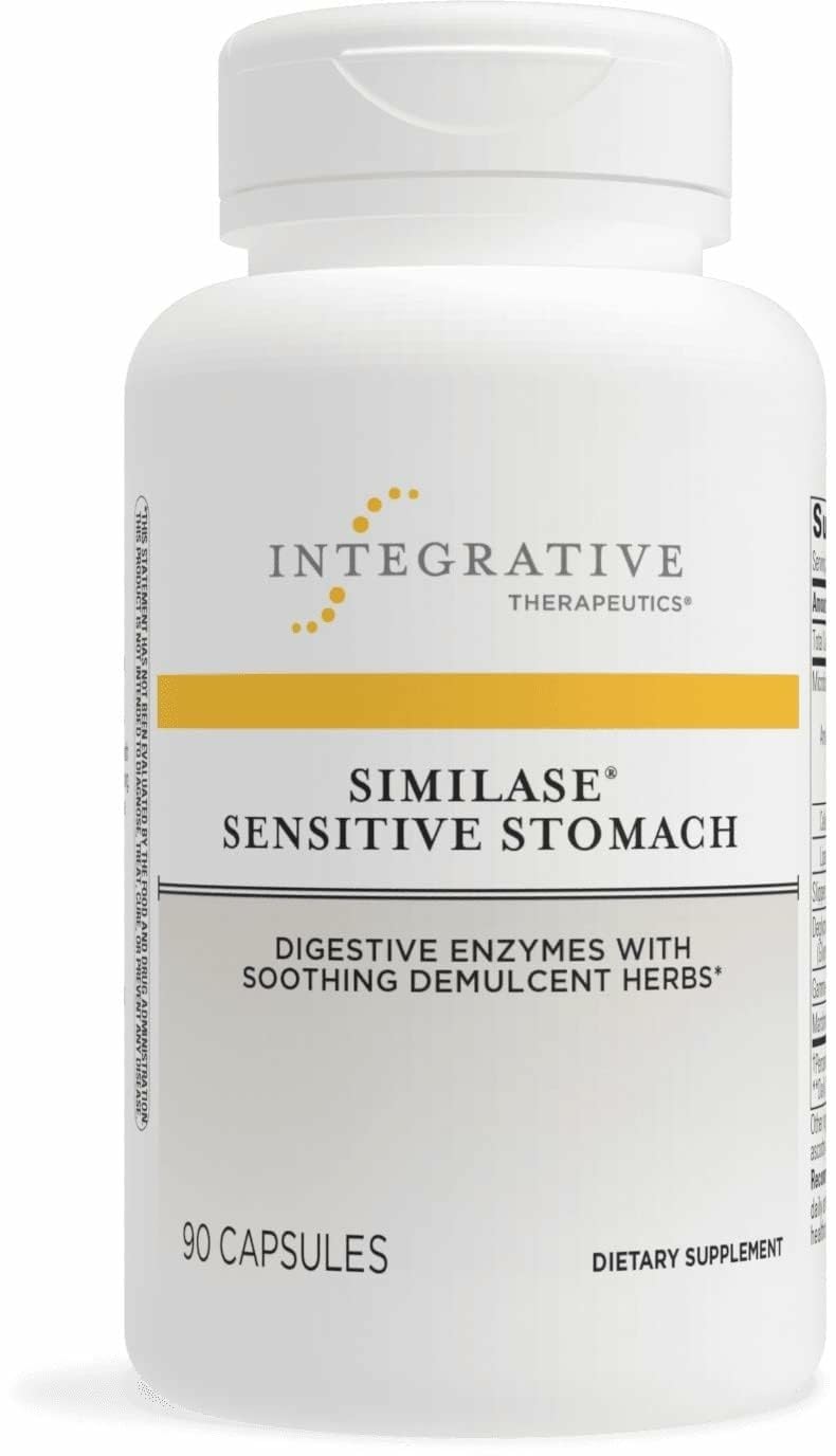 Bottle of Integrative Therapeutics Similase Sensitive Stomach on white background