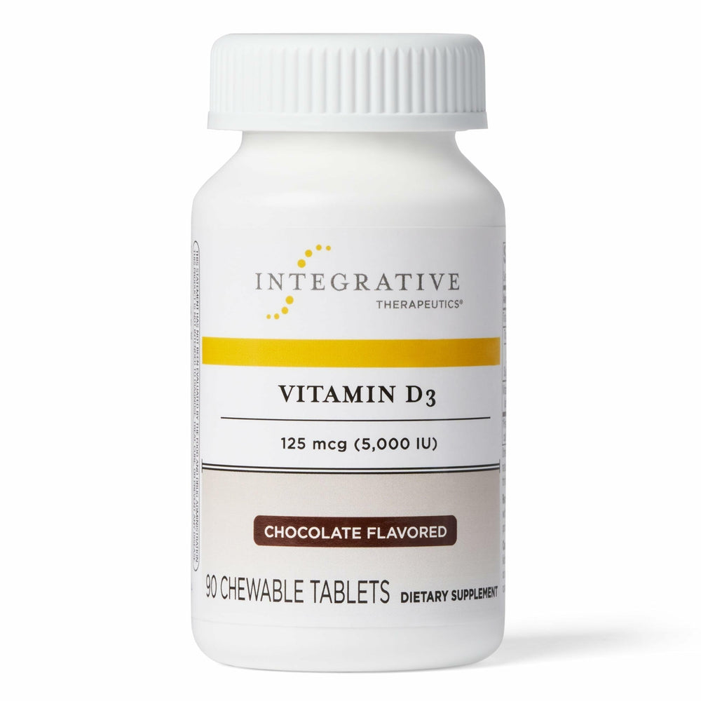 Front bottle of Integrative Therapeutics Vitamin D3 125 mcg chocolate chewables