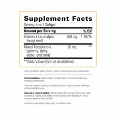 Close-up of Vitamin E 60 softgels bottle label