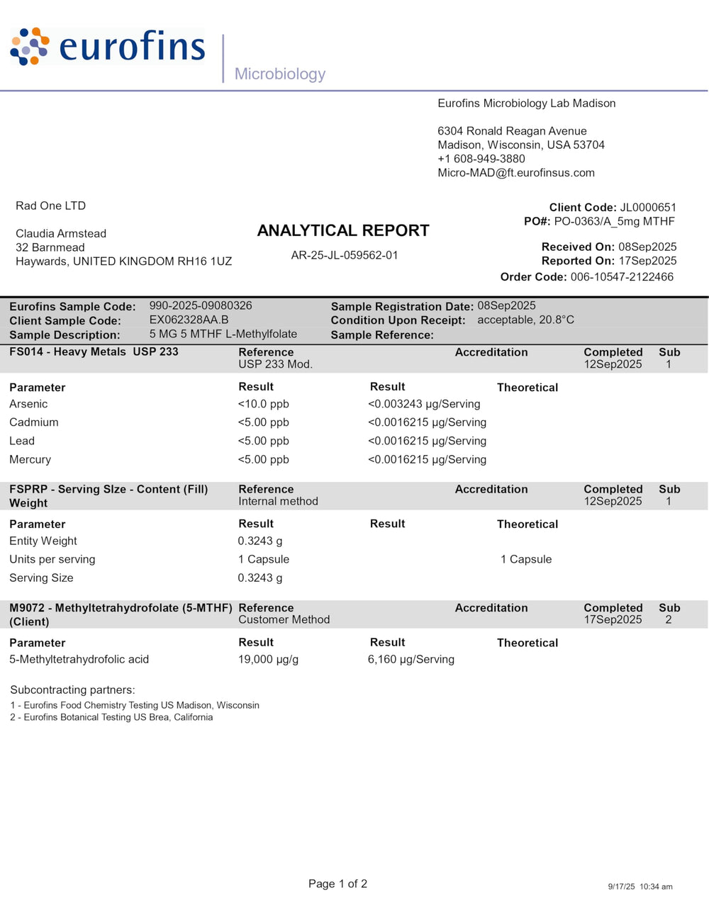 60-day supply packaging for Intelligent Labs 5-MTHF
