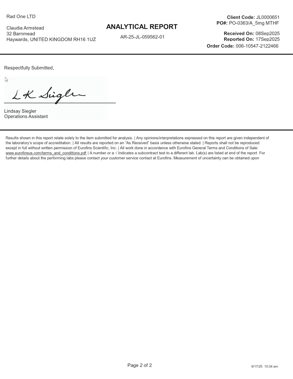 Ingredients and supplement facts table for Intelligent Labs 5-MTHF