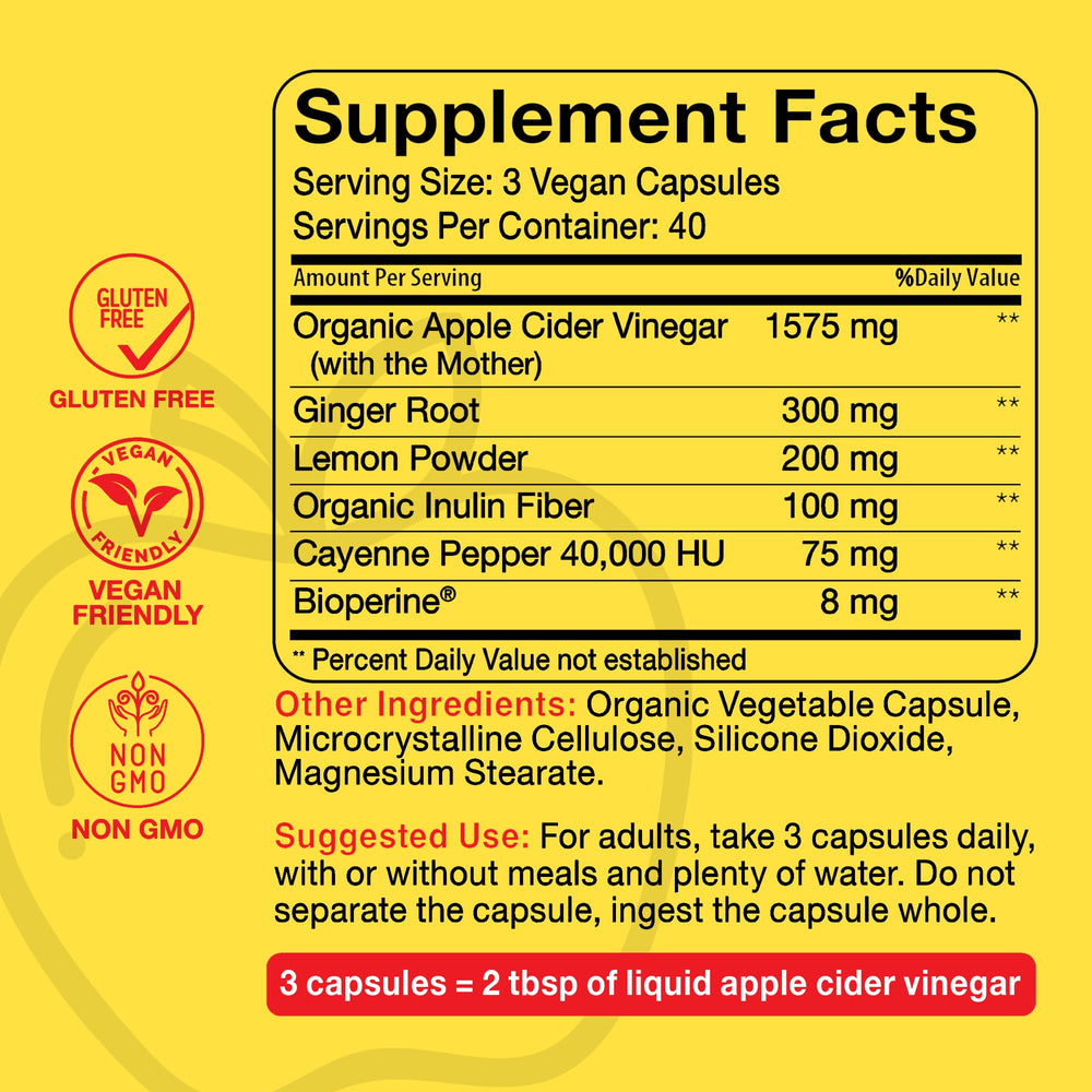 Intentionally Bare ACV capsules gluten-free packaging and label.