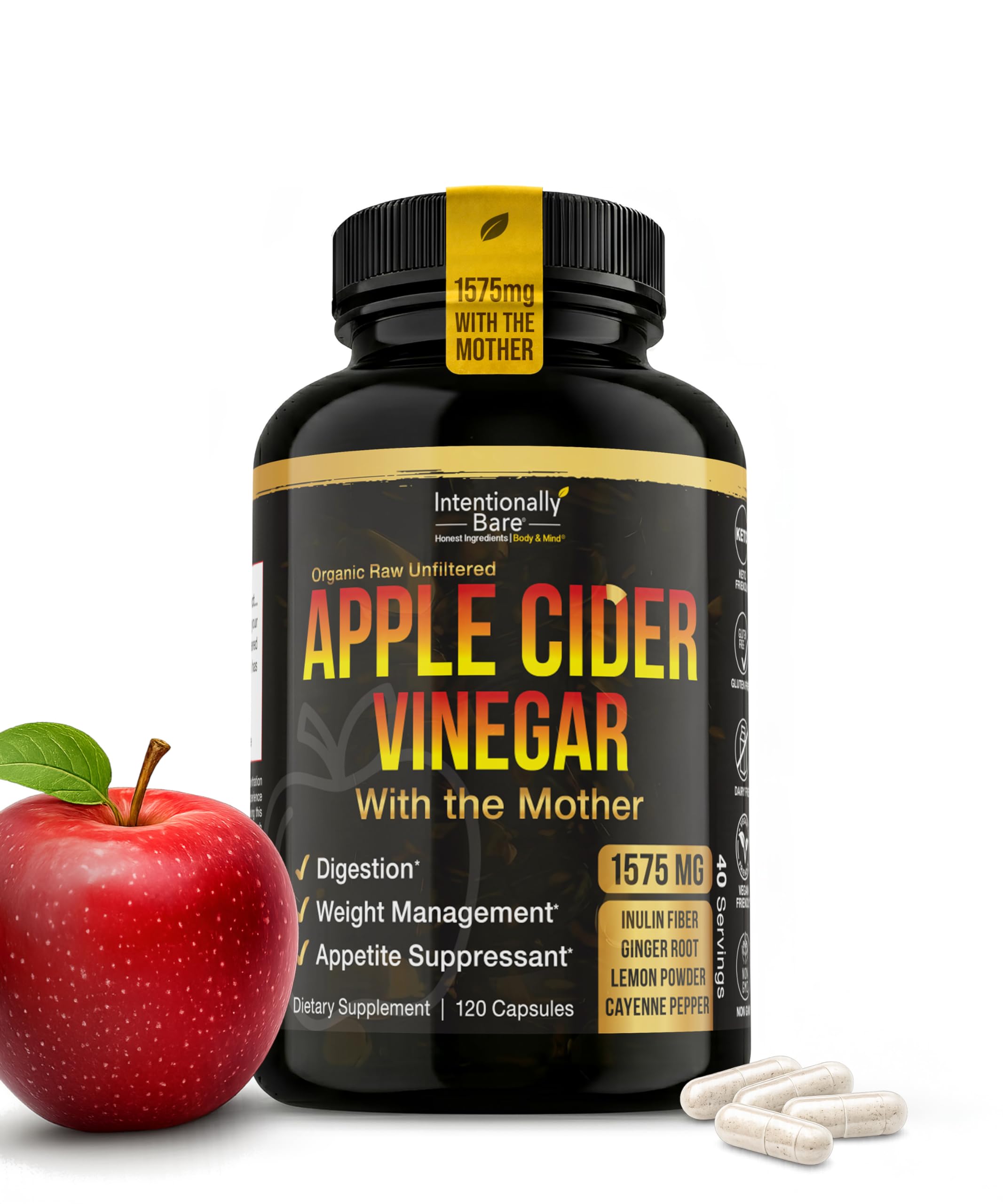 Intentionally Bare ACV capsules with Mother bottle for daily wellness.