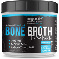 Front view of Intentionally Bare Bone Broth Protein Powder container
