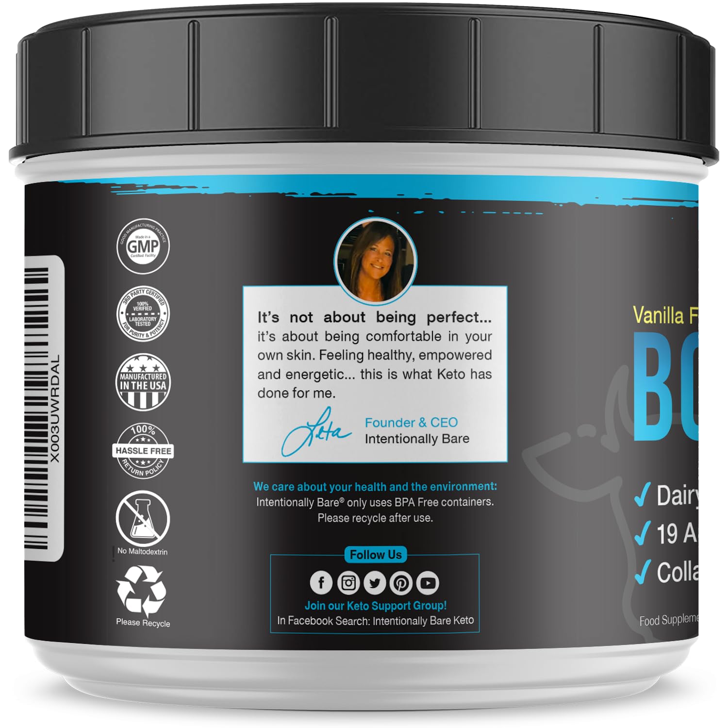 USA-made BPA-free bone broth protein powder packaging