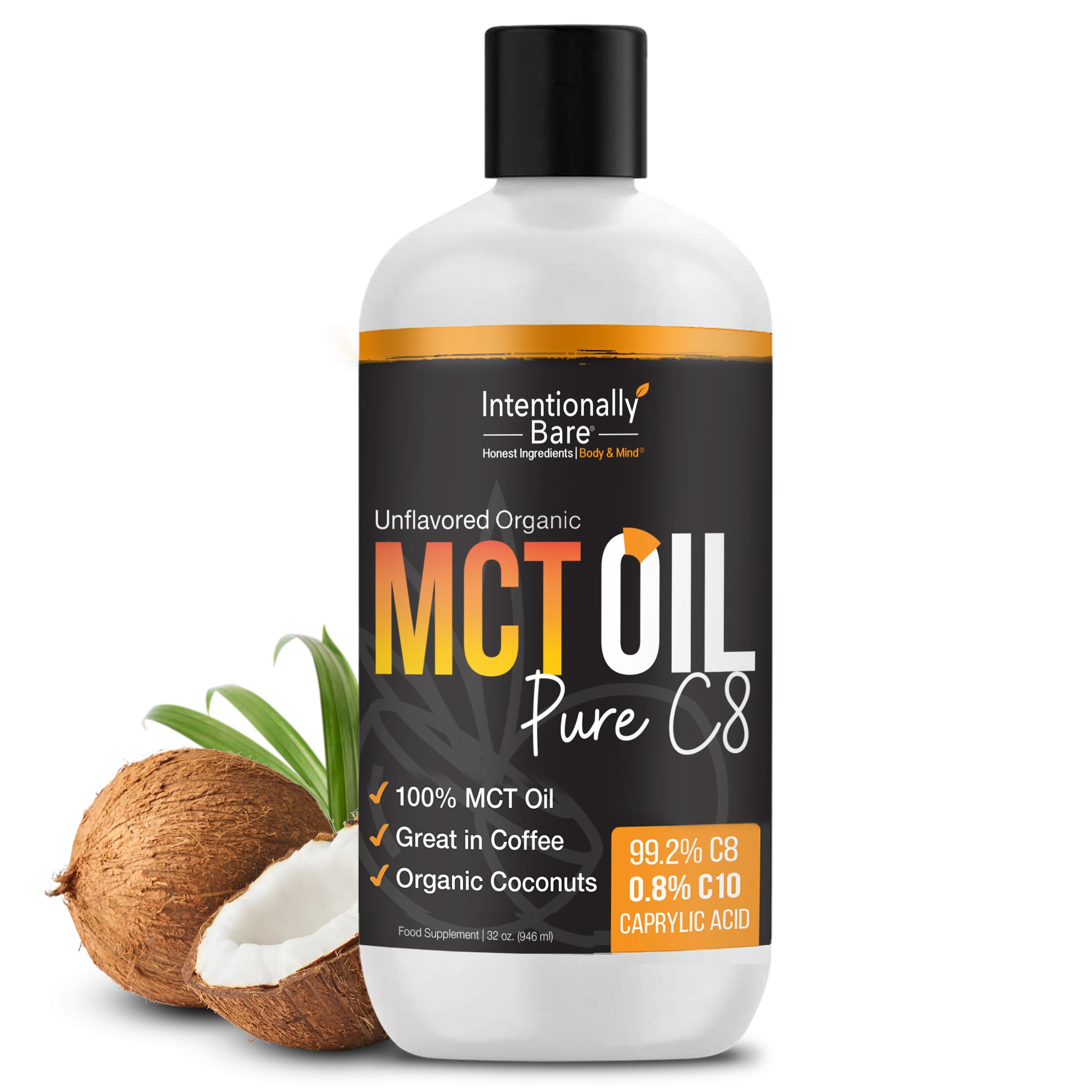 Intentionally Bare Organic C8 MCT Oil bottle front