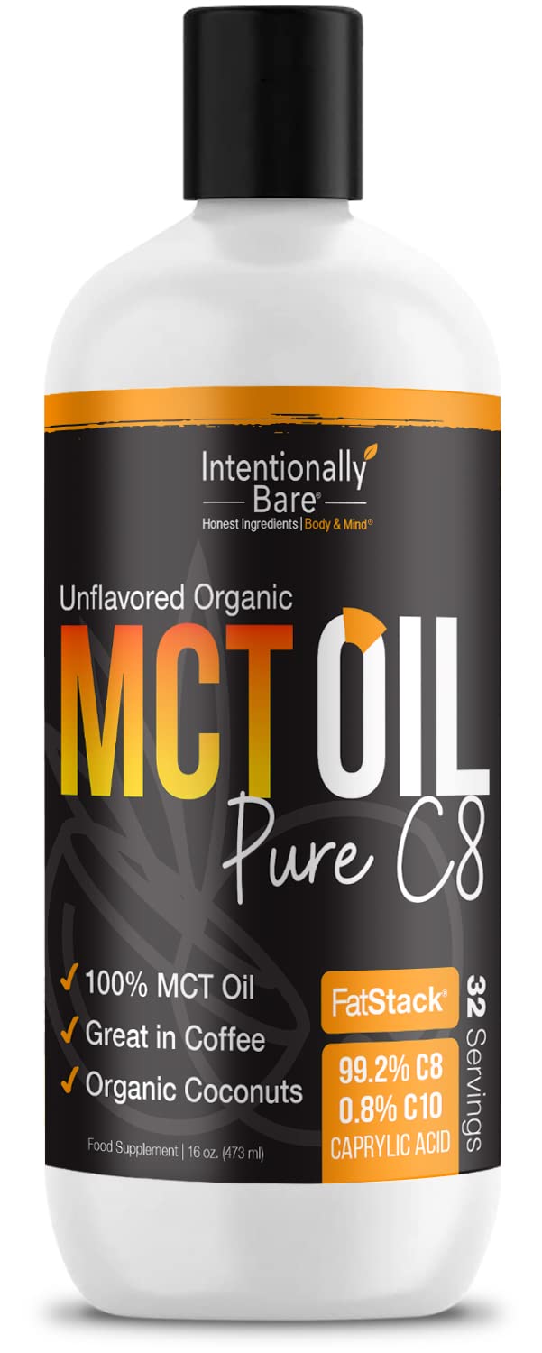 Bottle of Intentionally Bare Organic C8 MCT Oil 16oz