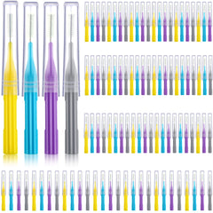 Interdental brush set in light blue, yellow, gray, and purple