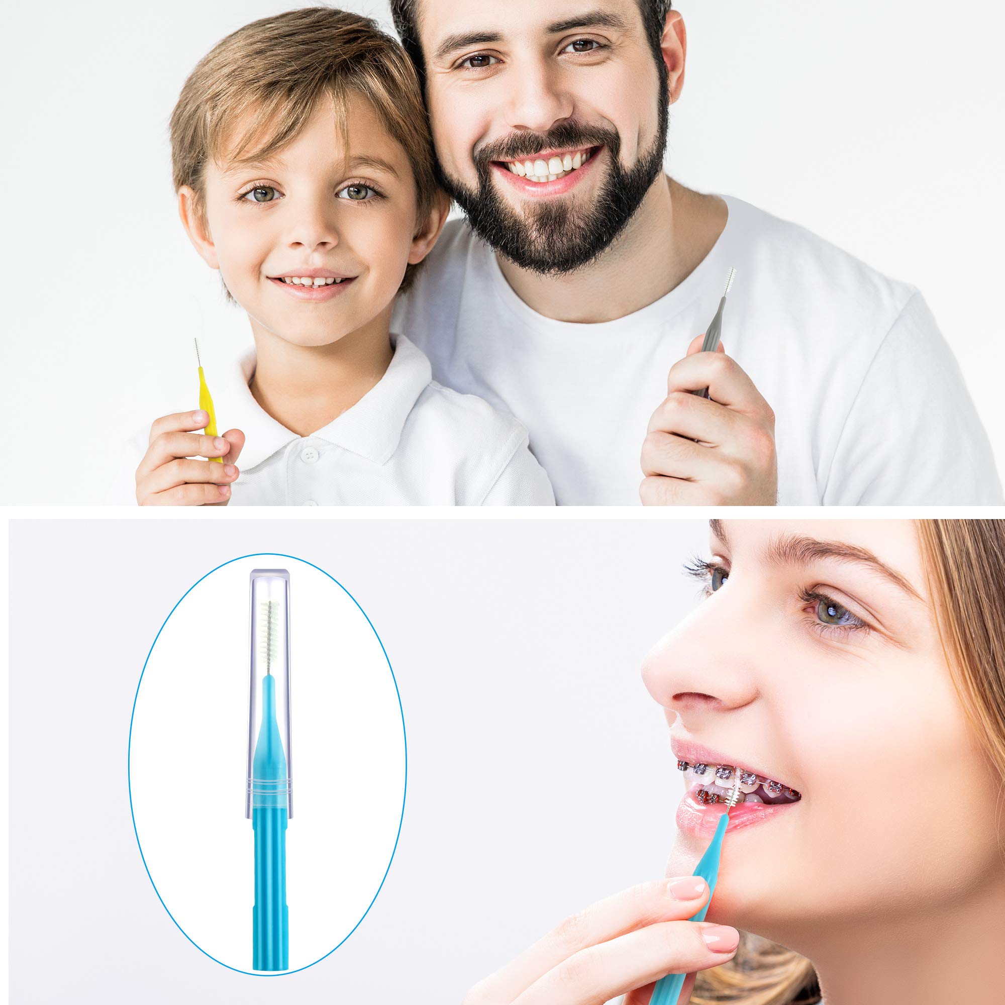 Colorful interdental brushes displayed for display