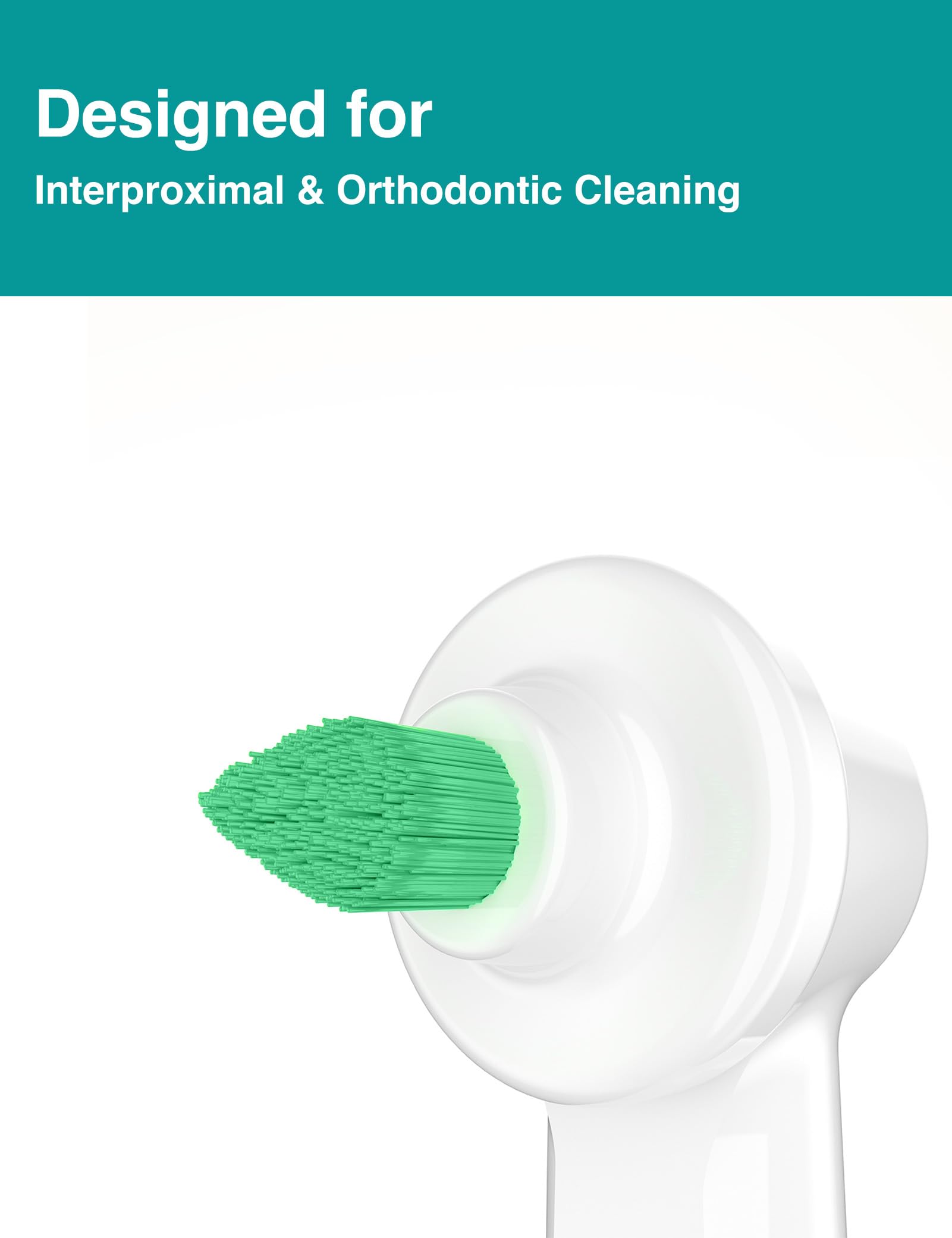 Interproximal cleaning toothbrush head for braces and wide gaps