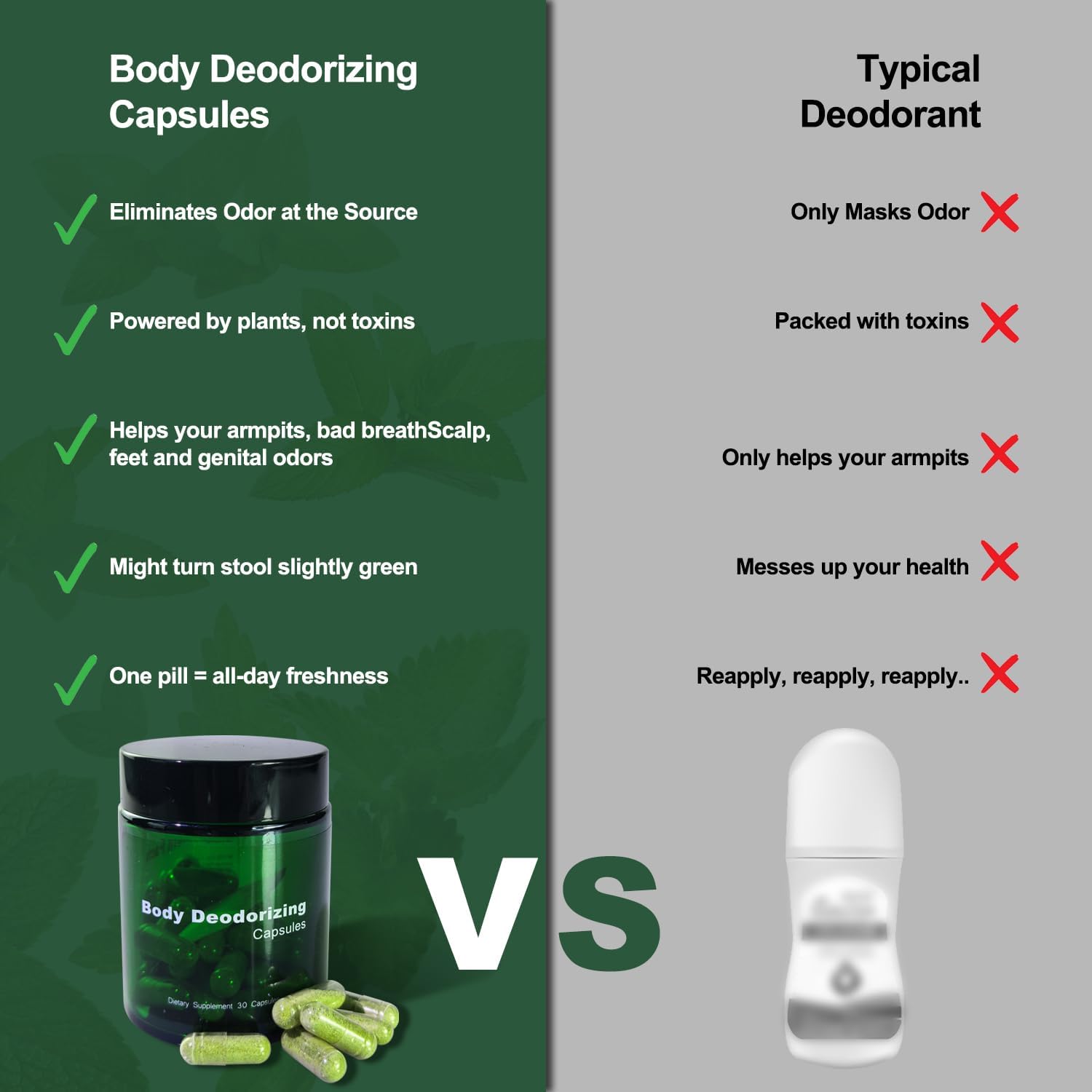 One capsule daily for odor control taken with water