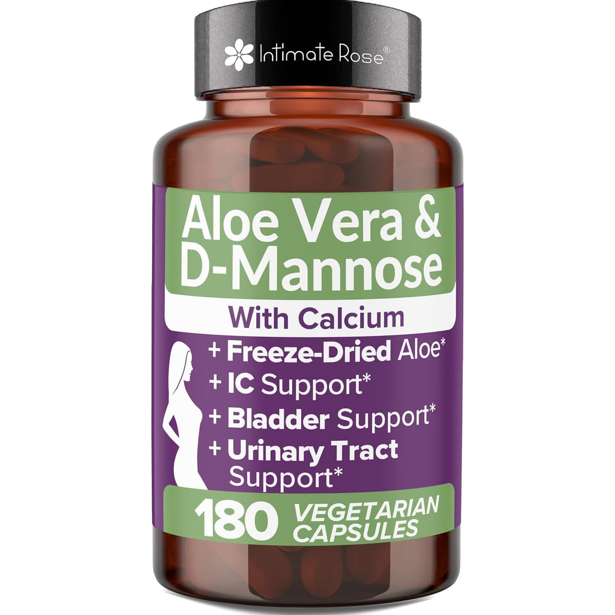 Front view of Intimate Rose Aloe Vera Capsules bottle