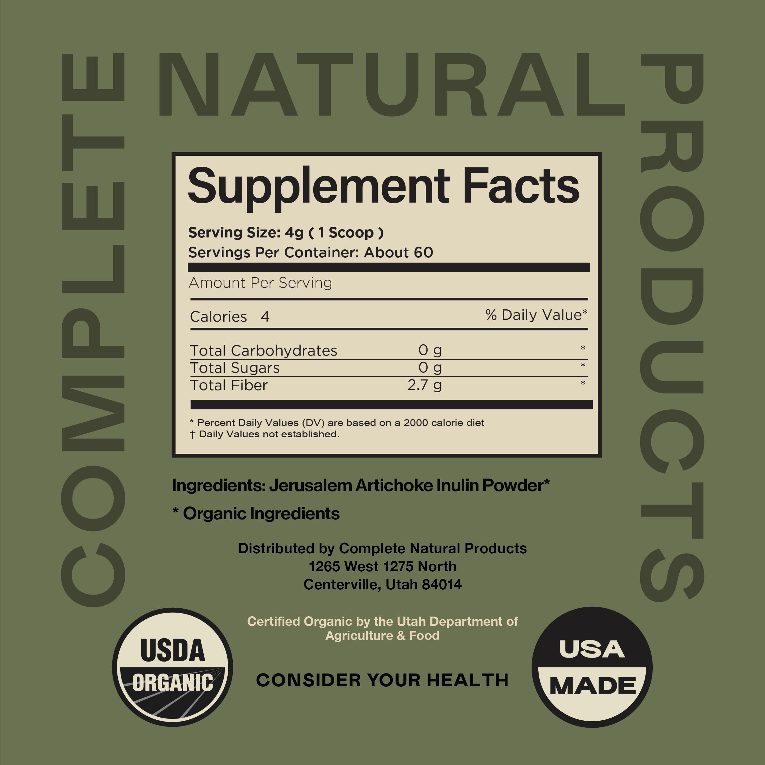 8oz jar of Organic Inulin Powder - bulk packaging