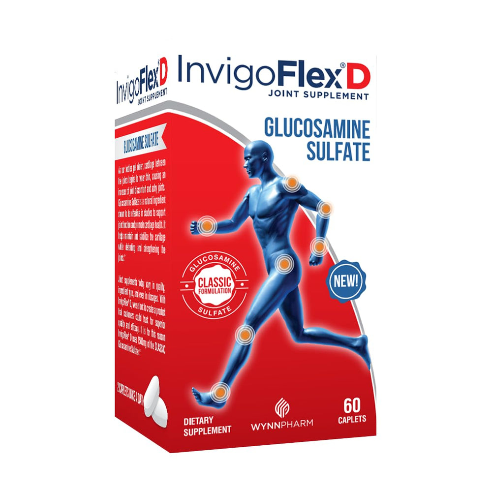 INVIGOFLEX D bottle label with 1500mg Glucosamine Sulfate - Classic Formulation