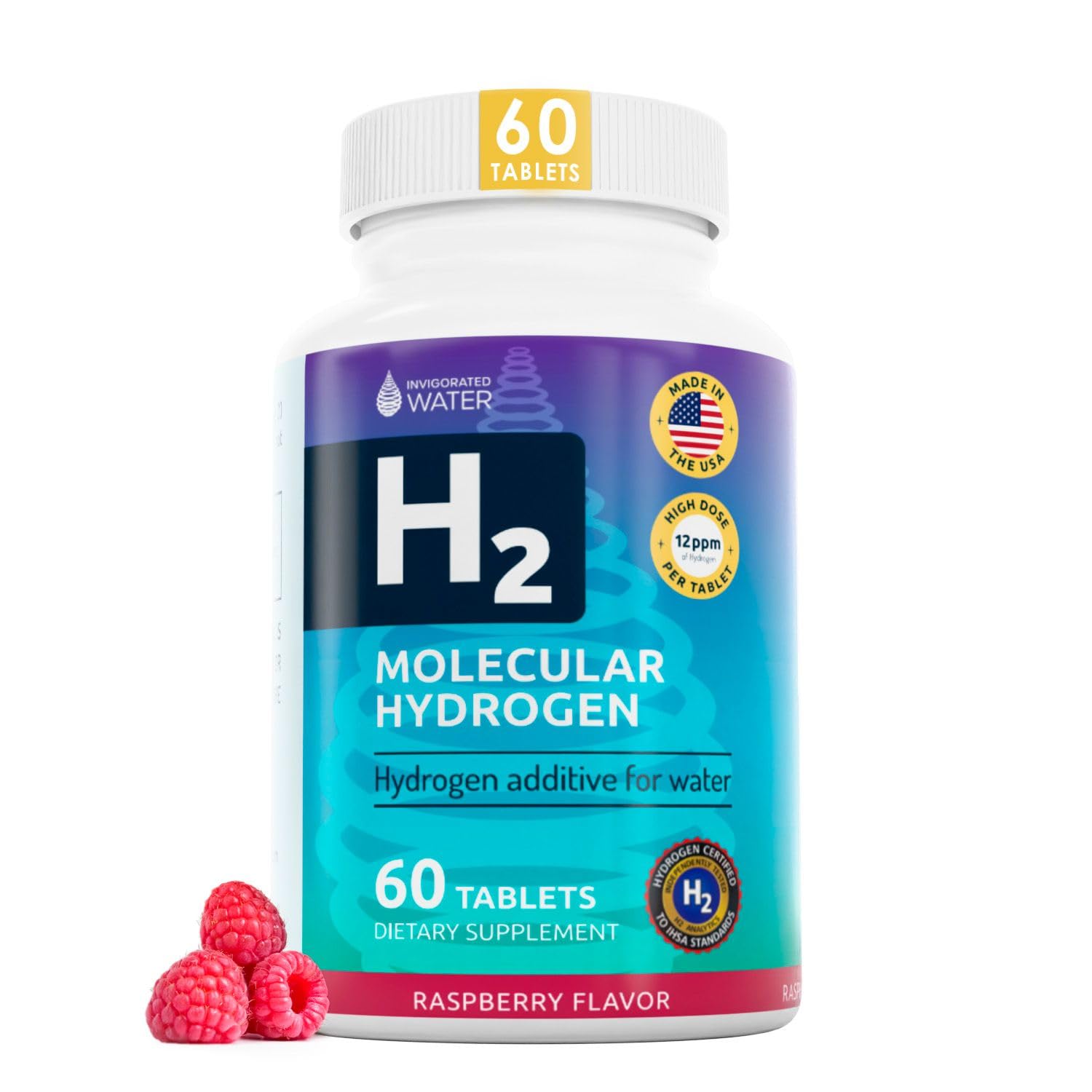 Front view of Invigorated Water Hydrogen Water Tablets Raspberry flavor bottle