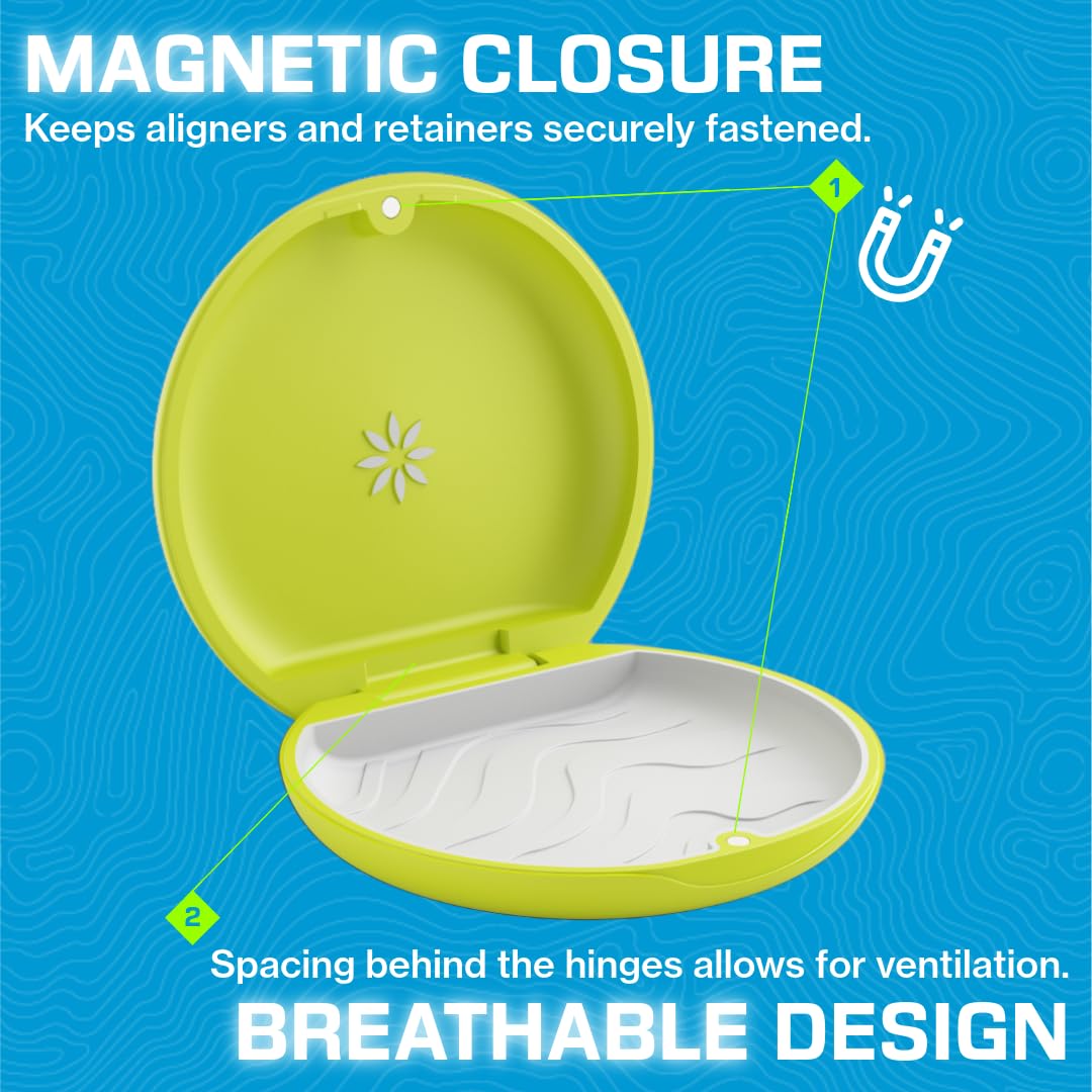 Compact lime green Invisalign case with lid closed
