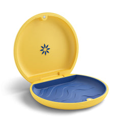 Official Invisalign yellow aligner and retainer case, angled shot
