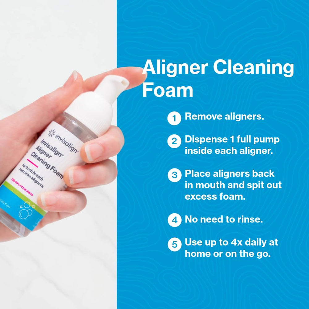 Close-up of mint oil label on Invisalign cleaning foam