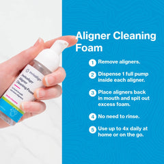 Close-up of mint oil label on Invisalign cleaning foam