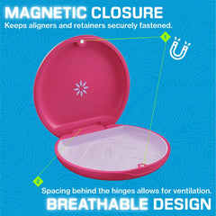 Interior view of the magenta case showing compact design for storage