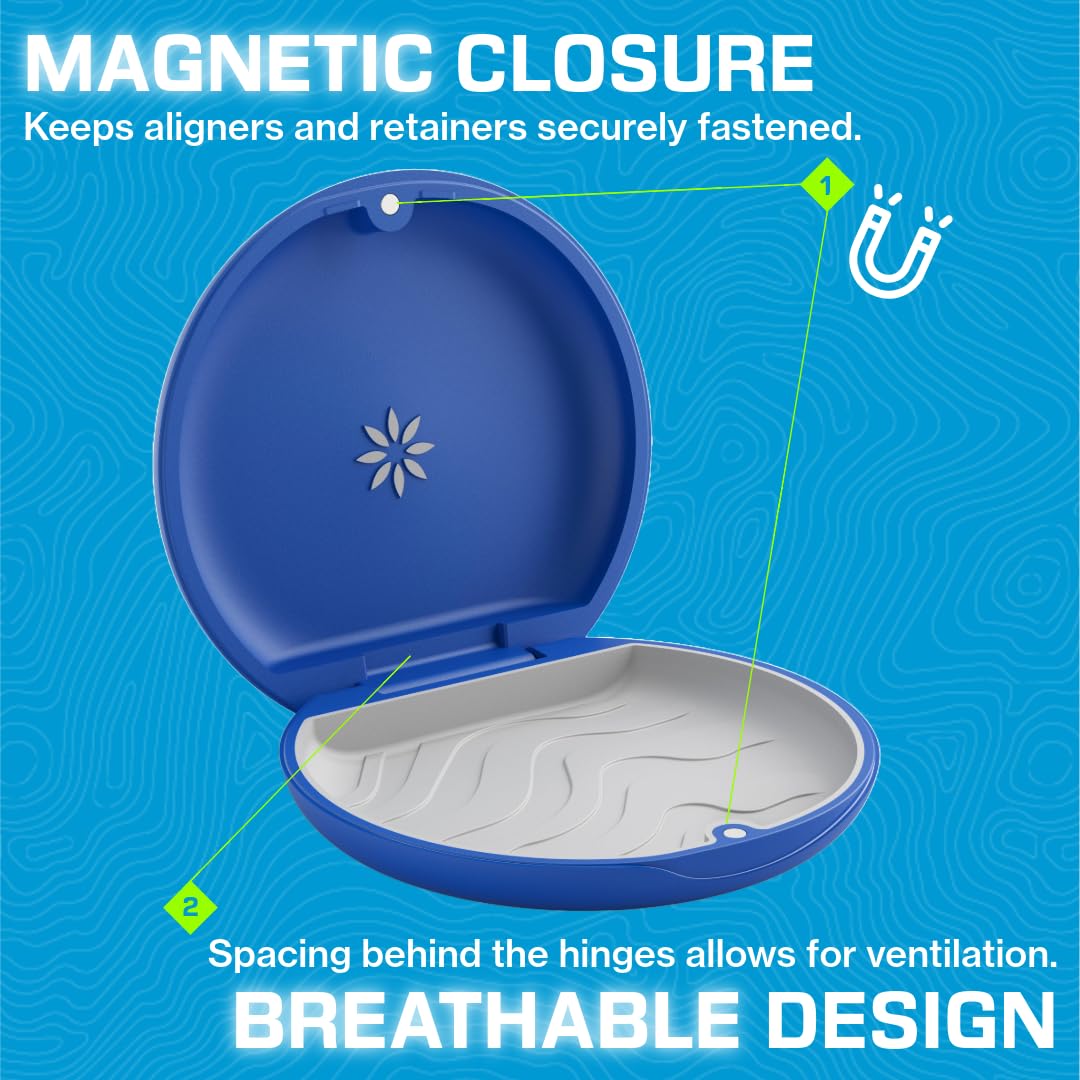 Interior of Royal Blue Invisalign case showing storage space