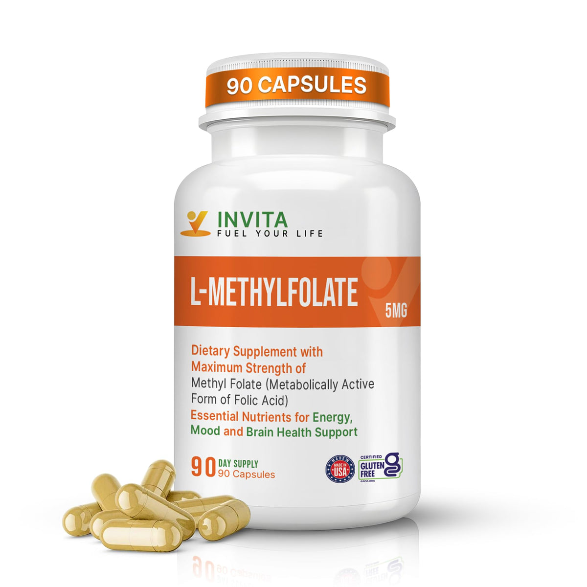 Bottle of INVITA L-Methylfolate 5-MTHF supplement
