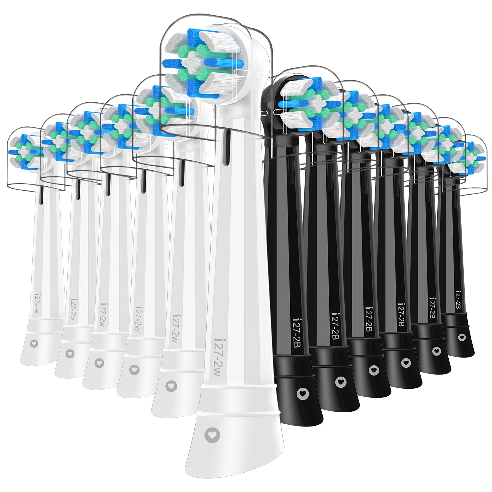12-pack IO replacement brush heads for Oral-B iO series in black and white