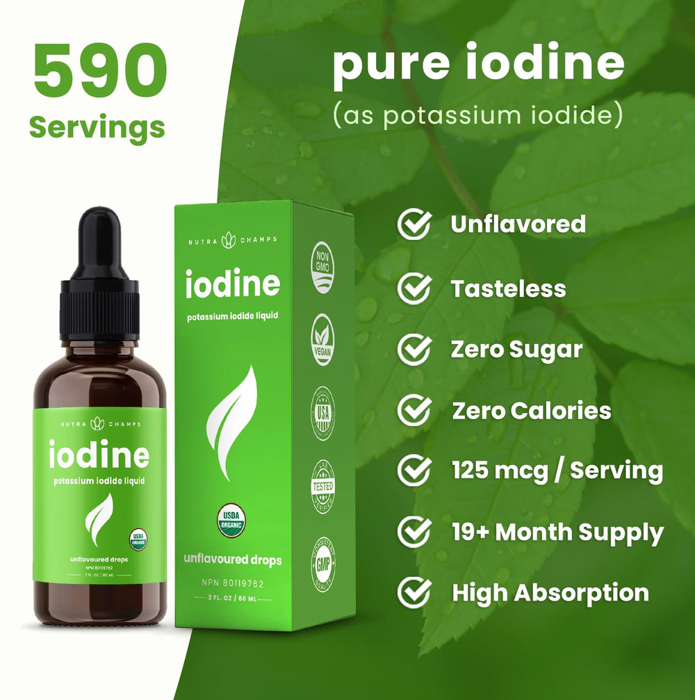 Serving size graphic showing 250 mcg iodine per serving